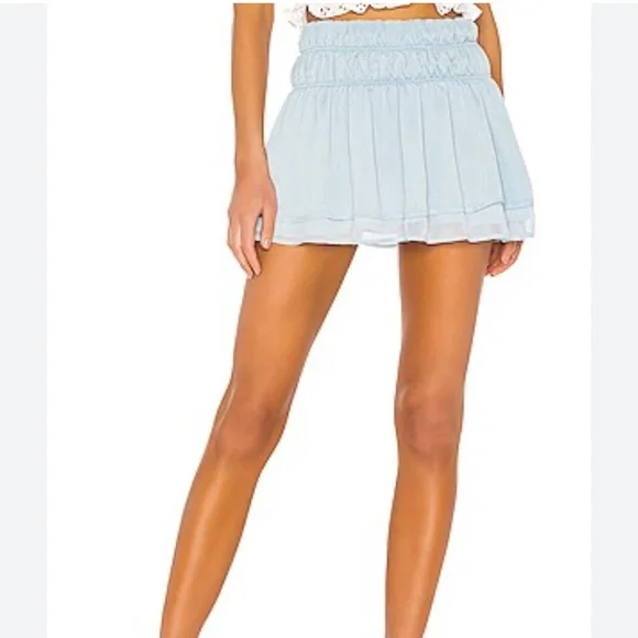 TULAROSA Natalie Mini Skirt in Baby Blue Revolve Smocked Waist Pull On SMALL - Picture 2 of 12